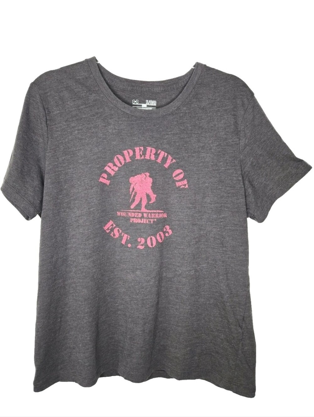 Under Armour Heatgear Loose Tee Womens Size XL WOUNDED WARRIOR Project Gray/Pink